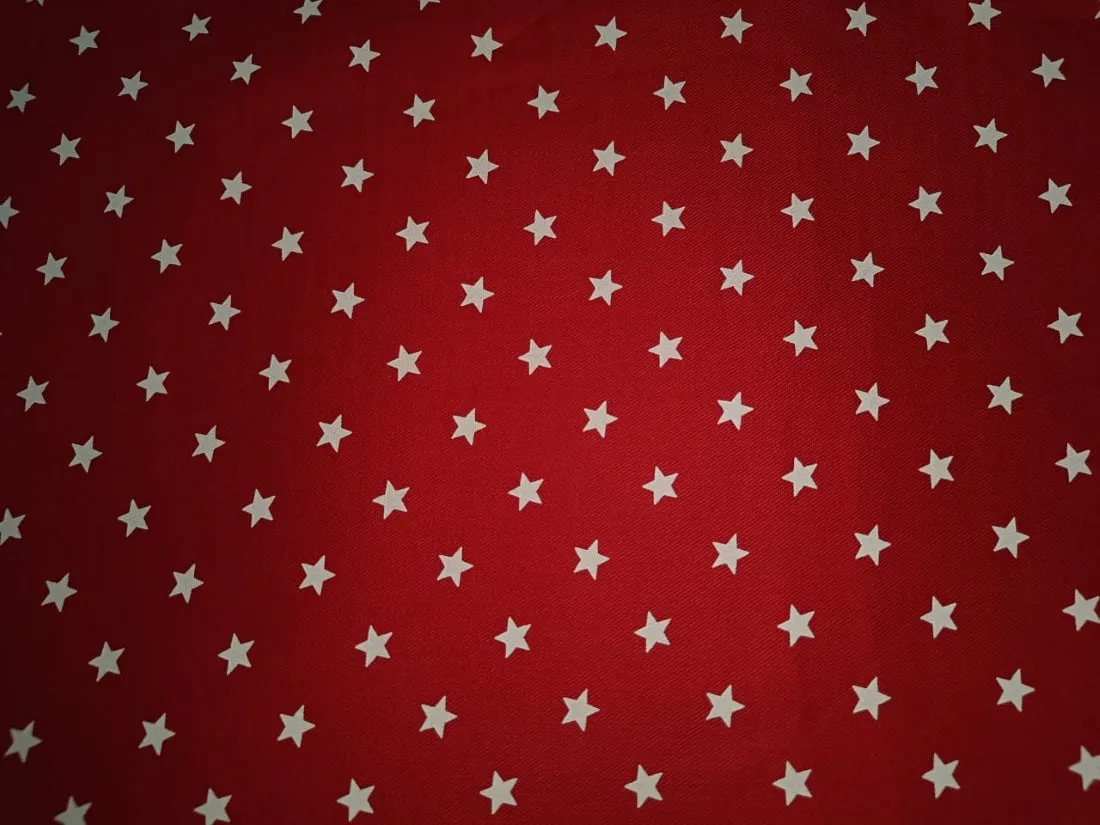 100% Cotton  Twill fabric red with ivory star motif color 58" wide [15121]