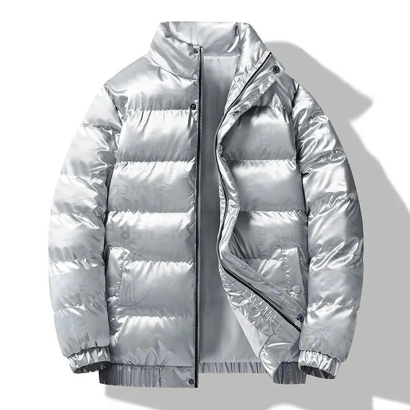 2023 New Winter Down Cotton Coat Men's Standing Neck Trend Printed Cotton Coat Fashion Versatile Casual Bright Coat Cotton Coat