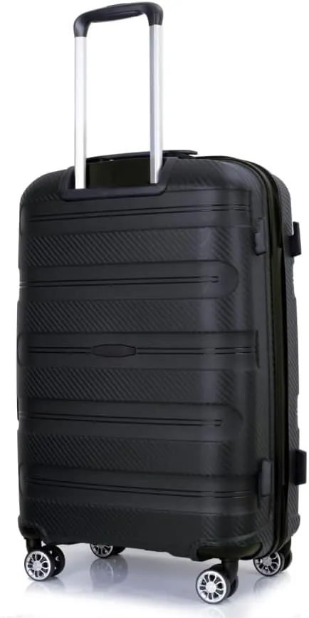 3-Piece Hardshell Luggage Set (20"/24"/28") - Lightweight PP Suitcases with Lock & 360 Spinner Wheels - Expandable Carry-On & Checked Luggage (Black   Polypropylene)