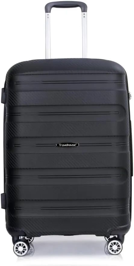 3-Piece Hardshell Luggage Set (20"/24"/28") - Lightweight PP Suitcases with Lock & 360 Spinner Wheels - Expandable Carry-On & Checked Luggage (Black   Polypropylene)
