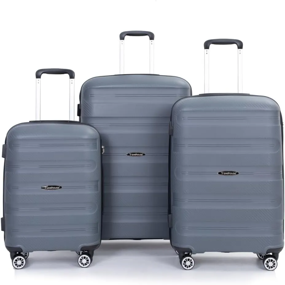 3-Piece Hardshell Luggage Set (20"/24"/28") - Lightweight PP Suitcases with Lock & 360 Spinner Wheels - Expandable Carry-On & Checked Luggage (Gray   Polypropylene)