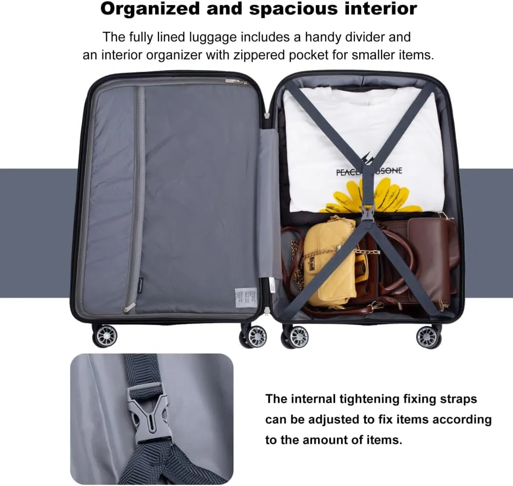 3-Piece Hardshell Luggage Set (20"/24"/28") - Lightweight PP Suitcases with Lock & 360 Spinner Wheels - Expandable Carry-On & Checked Luggage (Gray   Polypropylene)
