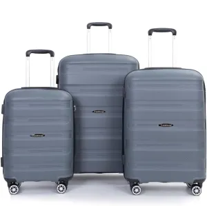 3-Piece Hardshell Luggage Set (20"/24"/28") - Lightweight PP Suitcases with Lock & 360 Spinner Wheels - Expandable Carry-On & Checked Luggage (Gray   Polypropylene)