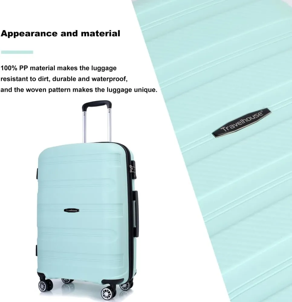 3-Piece Hardshell Luggage Set (20"/24"/28") - Lightweight PP Suitcases with Lock & 360 Spinner Wheels - Expandable Carry-On & Checked Luggage (Light Green   Polypropylene)