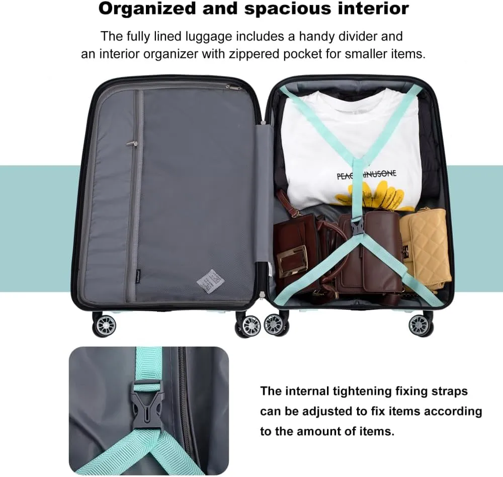 3-Piece Hardshell Luggage Set (20"/24"/28") - Lightweight PP Suitcases with Lock & 360 Spinner Wheels - Expandable Carry-On & Checked Luggage (Light Green   Polypropylene)