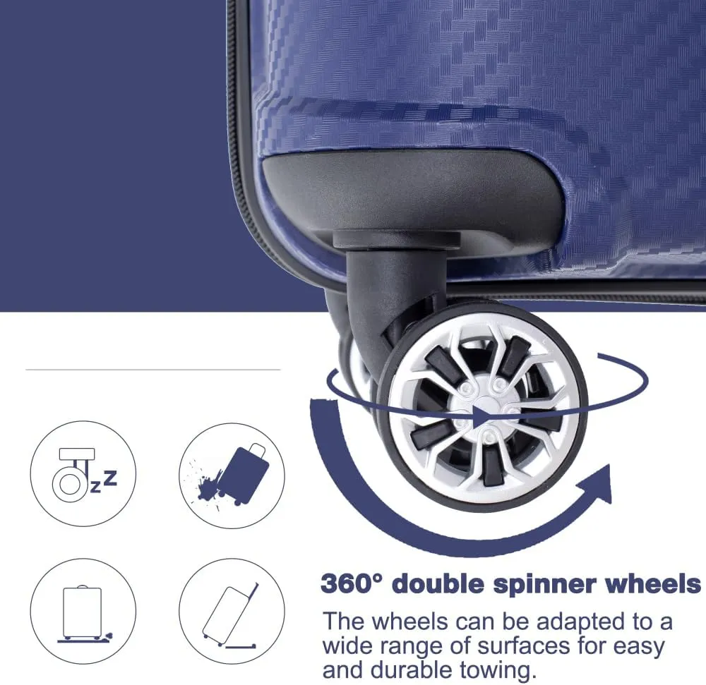 3-Piece Hardshell Luggage Set (20"/24"/28") - Lightweight PP Suitcases with Lock & 360 Spinner Wheels - Expandable Carry-On & Checked Luggage (Navy   Polypropylene)