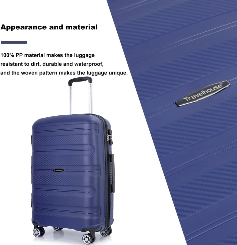 3-Piece Hardshell Luggage Set (20"/24"/28") - Lightweight PP Suitcases with Lock & 360 Spinner Wheels - Expandable Carry-On & Checked Luggage (Navy   Polypropylene)