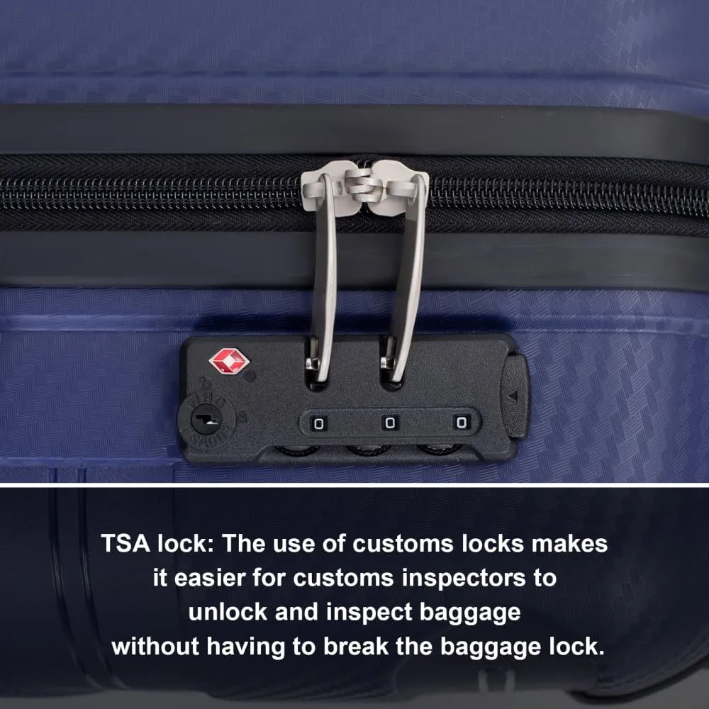 3-Piece Hardshell Luggage Set (20"/24"/28") - Lightweight PP Suitcases with Lock & 360 Spinner Wheels - Expandable Carry-On & Checked Luggage (Navy   Polypropylene)