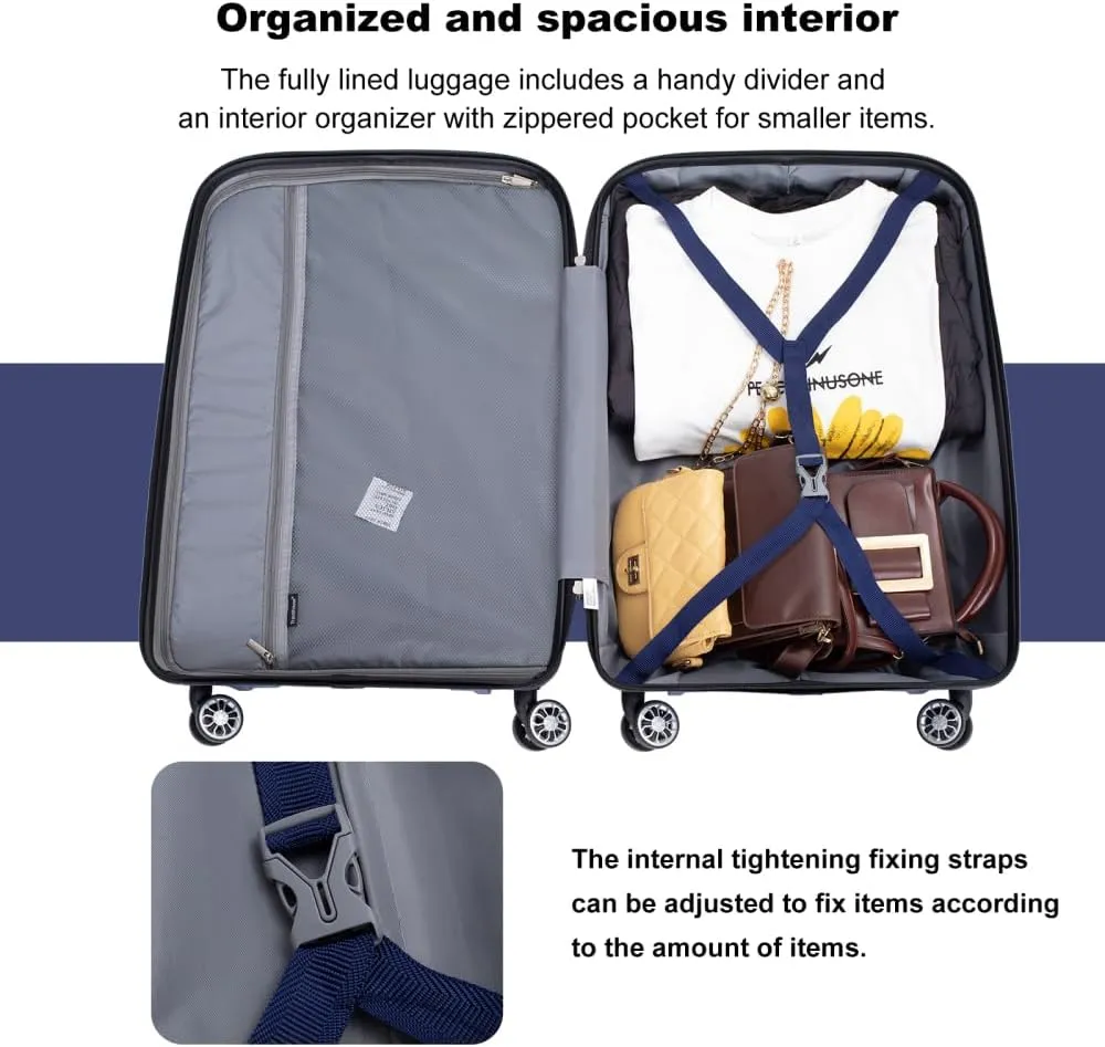 3-Piece Hardshell Luggage Set (20"/24"/28") - Lightweight PP Suitcases with Lock & 360 Spinner Wheels - Expandable Carry-On & Checked Luggage (Navy   Polypropylene)