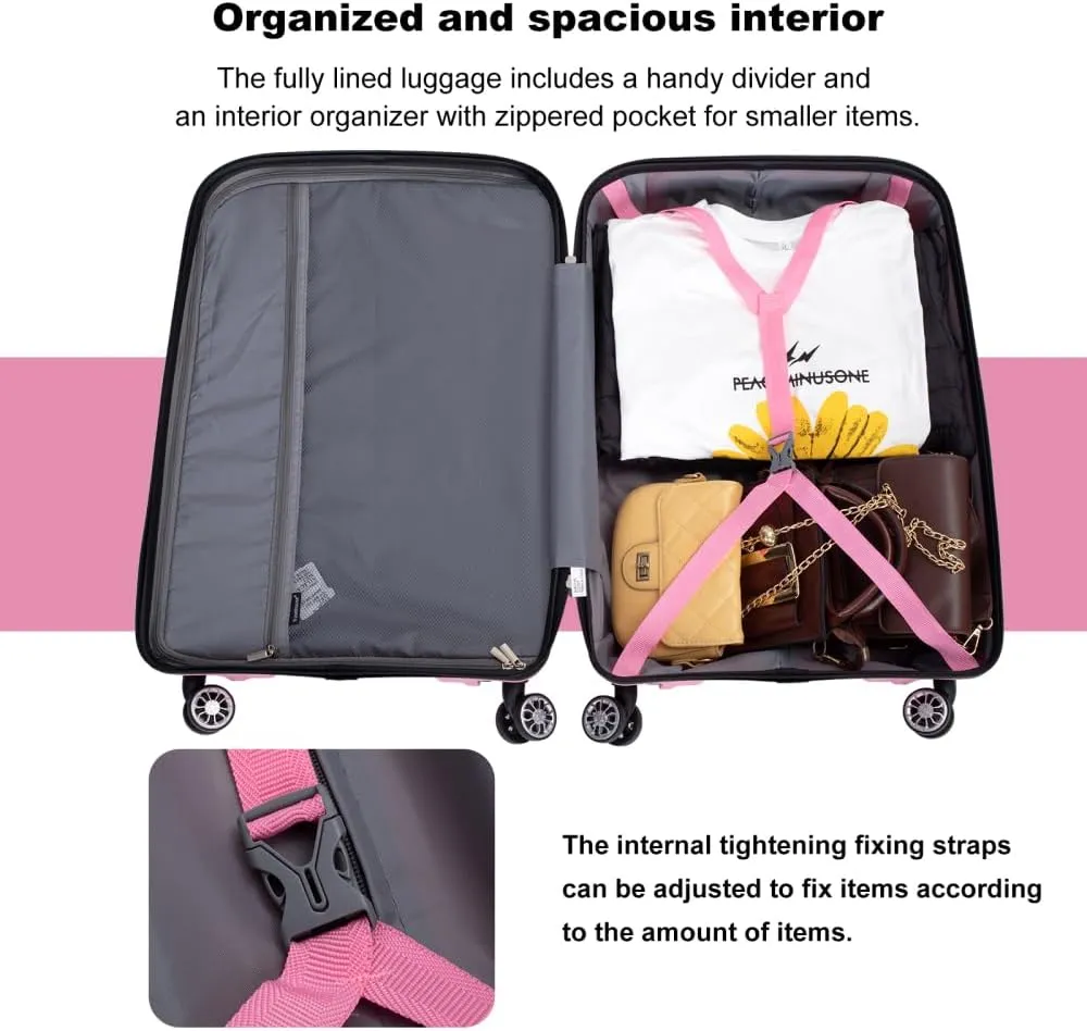3-Piece Hardshell Luggage Set (20"/24"/28") - Lightweight PP Suitcases with Lock & 360 Spinner Wheels - Expandable Carry-On & Checked Luggage (Pink   Polypropylene)