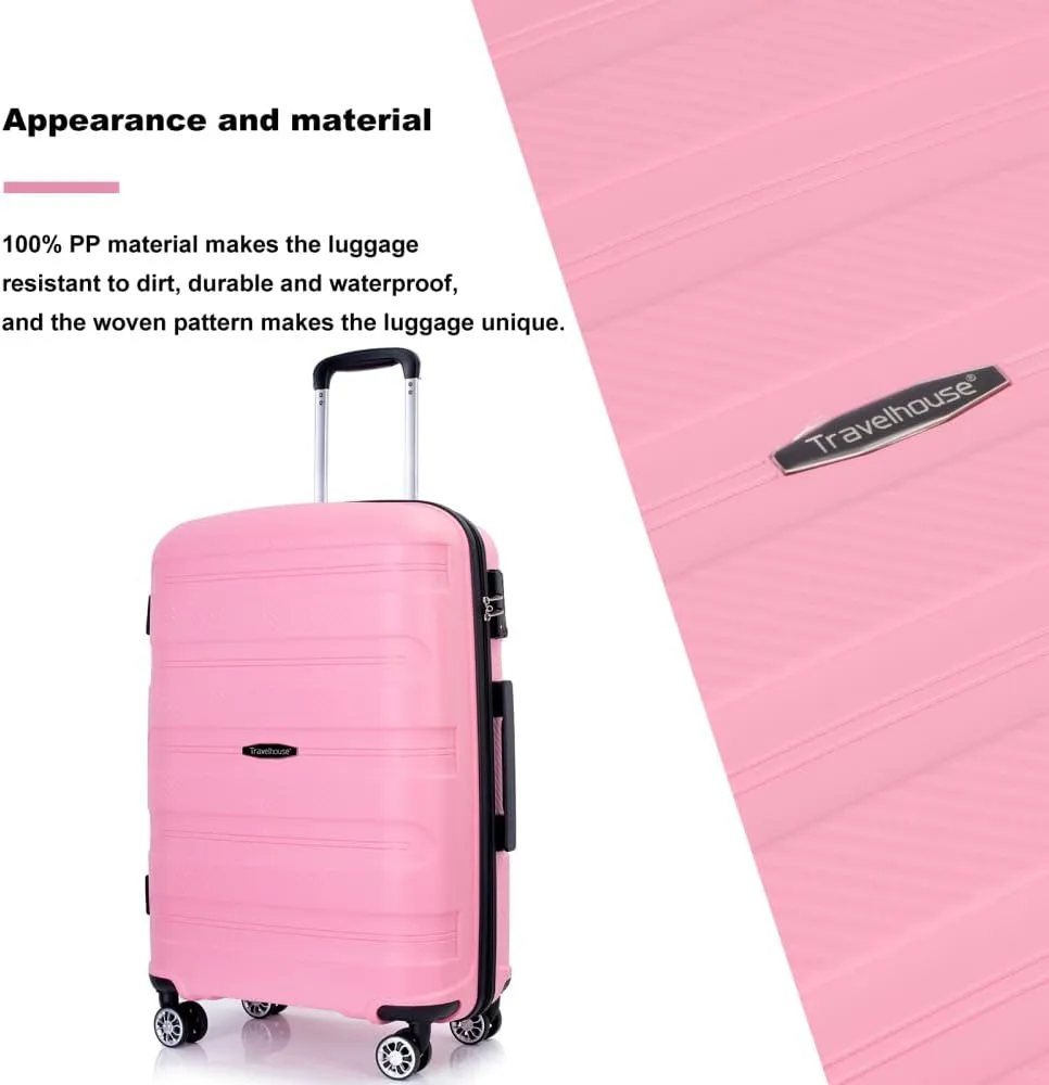 3-Piece Hardshell Luggage Set (20"/24"/28") - Lightweight PP Suitcases with Lock & 360 Spinner Wheels - Expandable Carry-On & Checked Luggage (Pink   Polypropylene)