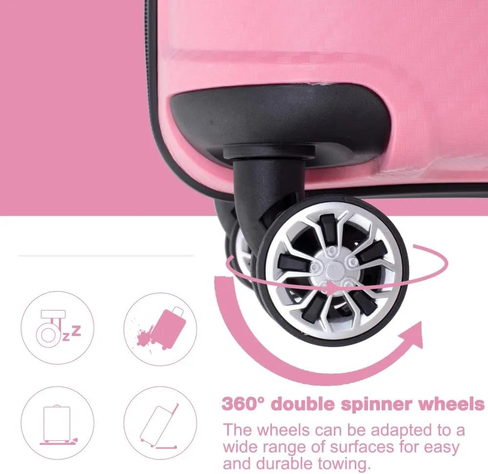 3-Piece Hardshell Luggage Set (20"/24"/28") - Lightweight PP Suitcases with Lock & 360 Spinner Wheels - Expandable Carry-On & Checked Luggage (Pink   Polypropylene)