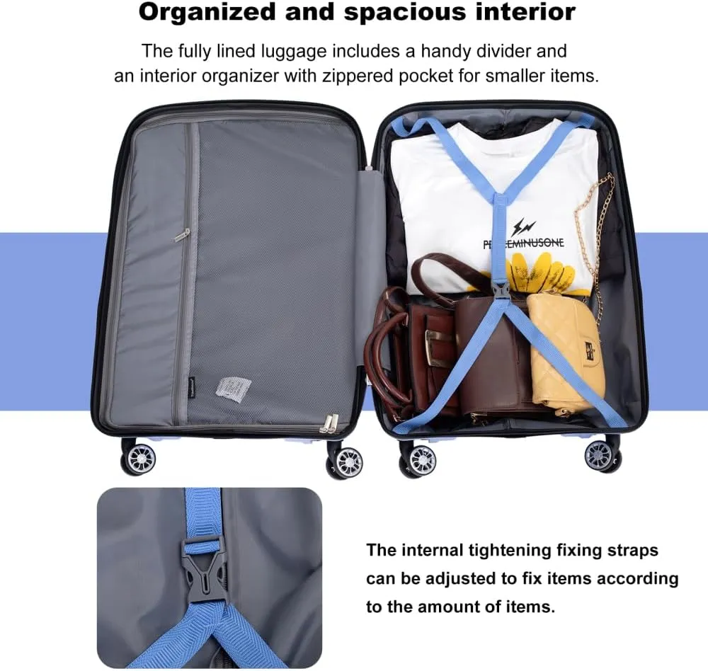 3-Piece Hardshell Luggage Set (20"/24"/28") - Lightweight PP Suitcases with Lock & 360 Spinner Wheels - Expandable Carry-On & Checked Luggage (Purplish Blue   Polypropylene)