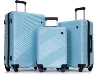 3-Piece Lightweight Luggage Set (20/24/28 Inch) - Durable PC ABS Hardshell Suitcases with Spinner Wheels & 2 Utility Hooks - Gray Carry-On & Checked Luggage (Aqua Blue   ABS PC)
