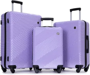 3-Piece Lightweight Luggage Set (20/24/28 Inch) - Durable PC ABS Hardshell Suitcases with Spinner Wheels & 2 Utility Hooks - Gray Carry-On & Checked Luggage (Light Purple   ABS PC)