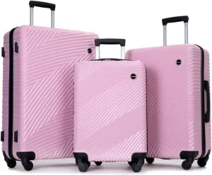 3-Piece Lightweight Luggage Set (20/24/28 Inch) - Durable PC ABS Hardshell Suitcases with Spinner Wheels & 2 Utility Hooks - Gray Carry-On & Checked Luggage (Pink   ABS PC)