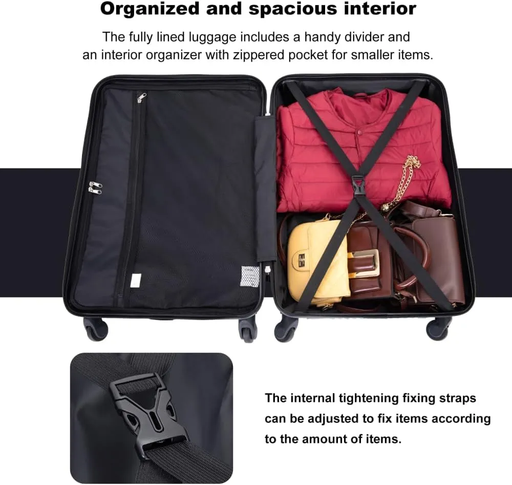 3-Piece Lightweight Luggage Set (20/24/28 Inch) - Durable PC ABS Hardshell Suitcases with Spinner Wheels & 2 Utility Hooks - Gray Carry-On & Checked Luggage (Red   ABS PC)