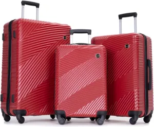 3-Piece Lightweight Luggage Set (20/24/28 Inch) - Durable PC ABS Hardshell Suitcases with Spinner Wheels & 2 Utility Hooks - Gray Carry-On & Checked Luggage (Red   ABS PC)