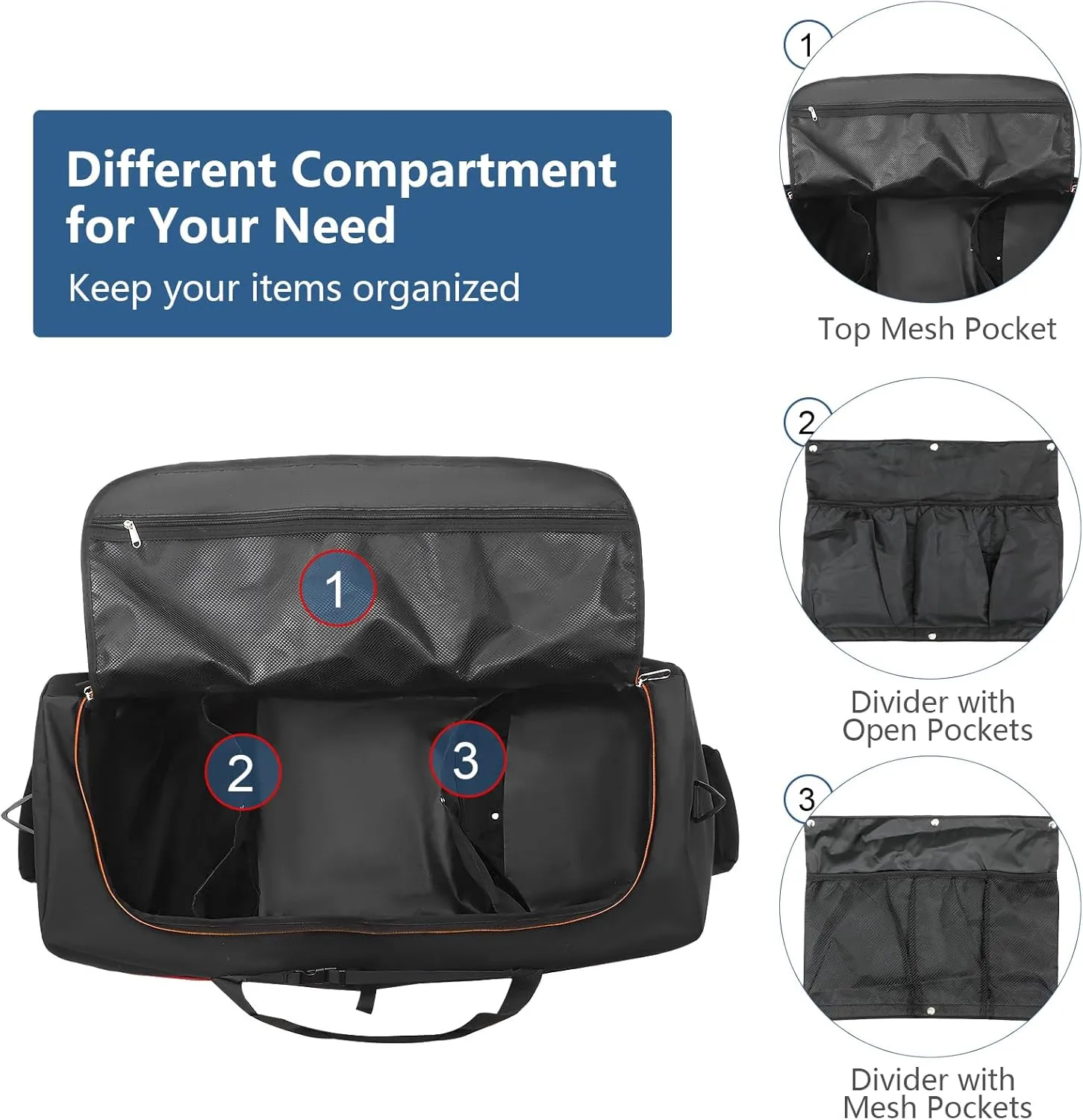 32" 110L Expandable 140L Soft-Sided Rolling Duffle Bag, Foldable Extra Large Sport Bag with 2-Inline Wheels, Black-Orange