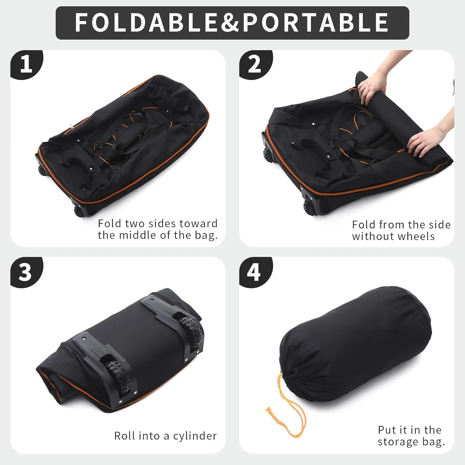 32" 110L Expandable 140L Soft-Sided Rolling Duffle Bag, Foldable Extra Large Sport Bag with 2-Inline Wheels, Black-Orange