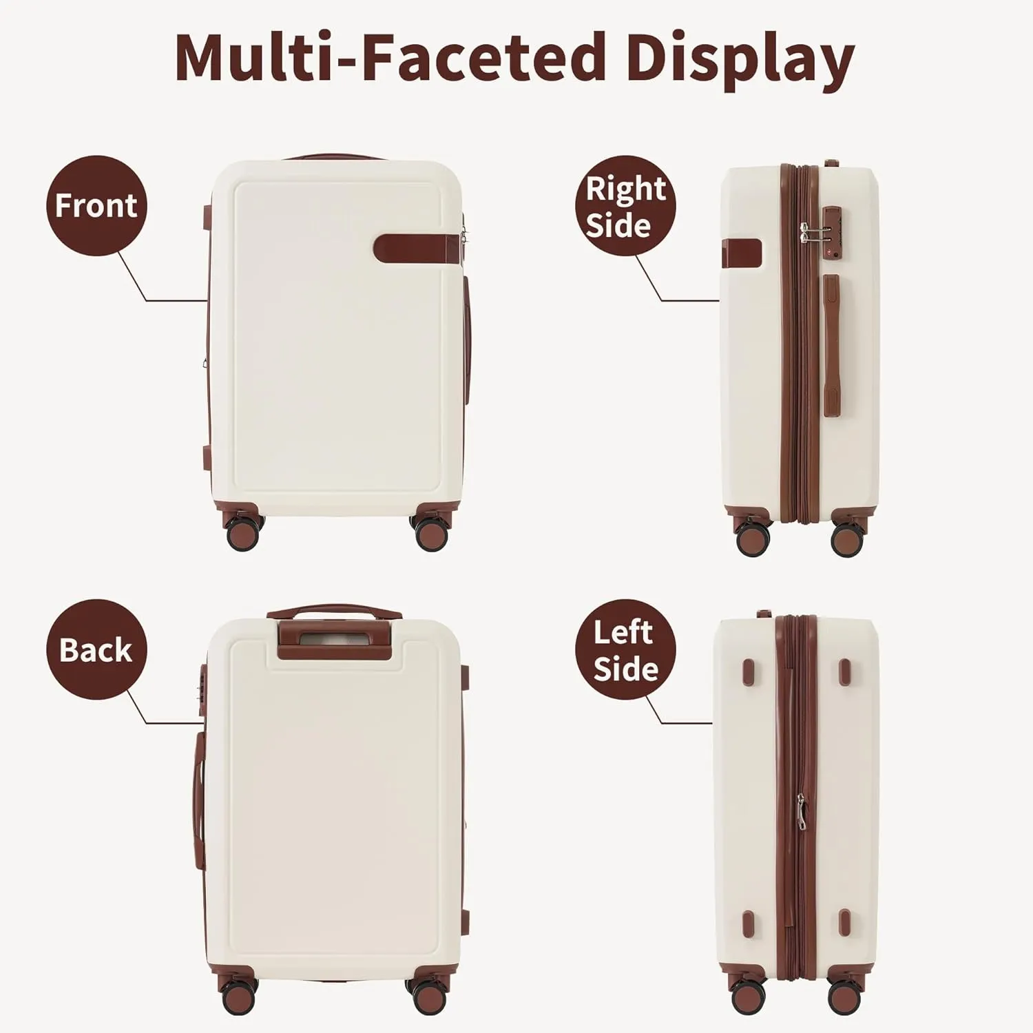 4-Piece Expandable Luggage Set with Compression Packing Cubes - 16" 20" 24" 28" Lightweight ABS Suitcases w/TSA Lock, 360 Spinner Wheels, Family Travel Luggage Set (Brown White)