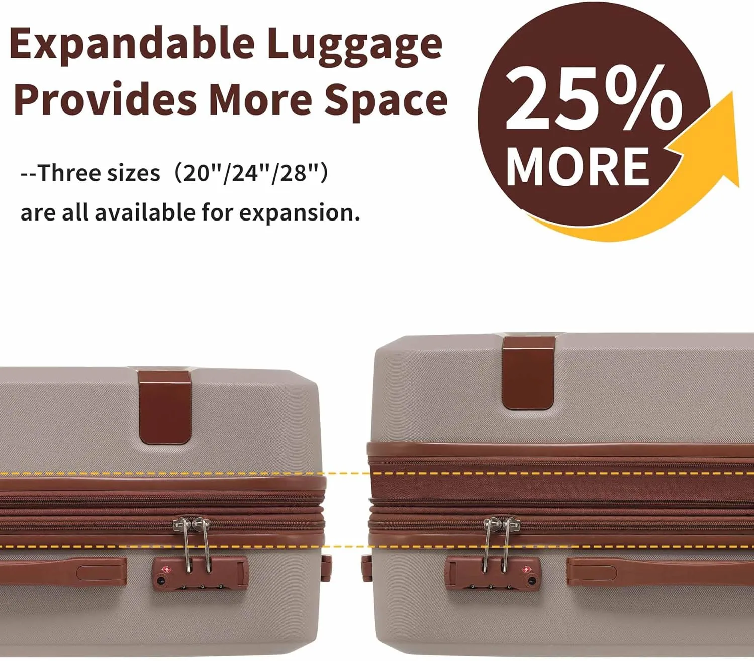 4-Piece Expandable Luggage Set with Compression Packing Cubes - 16" 20" 24" 28" Lightweight ABS Suitcases w/TSA Lock, 360 Spinner Wheels, Family Travel Luggage Set (khaki)