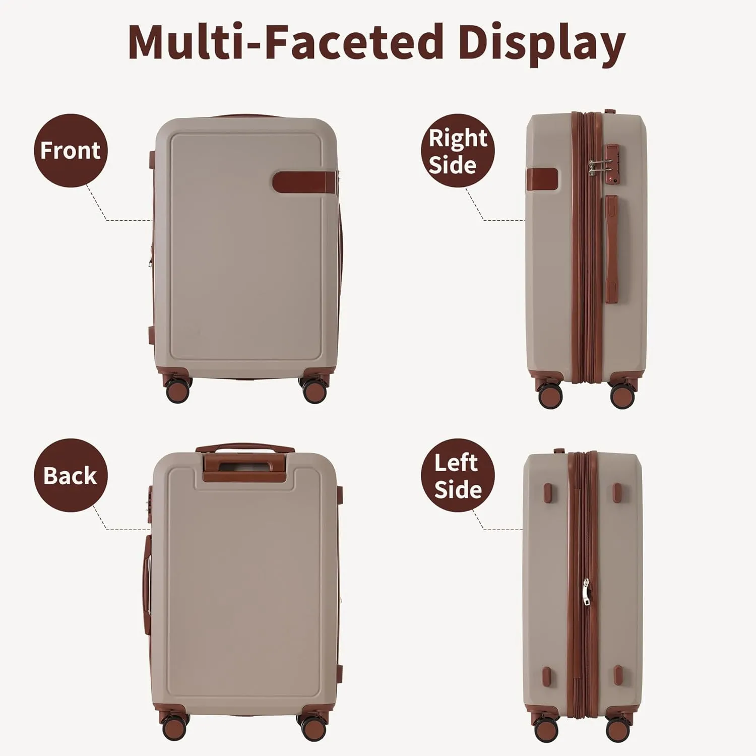 4-Piece Expandable Luggage Set with Compression Packing Cubes - 16" 20" 24" 28" Lightweight ABS Suitcases w/TSA Lock, 360 Spinner Wheels, Family Travel Luggage Set (khaki)