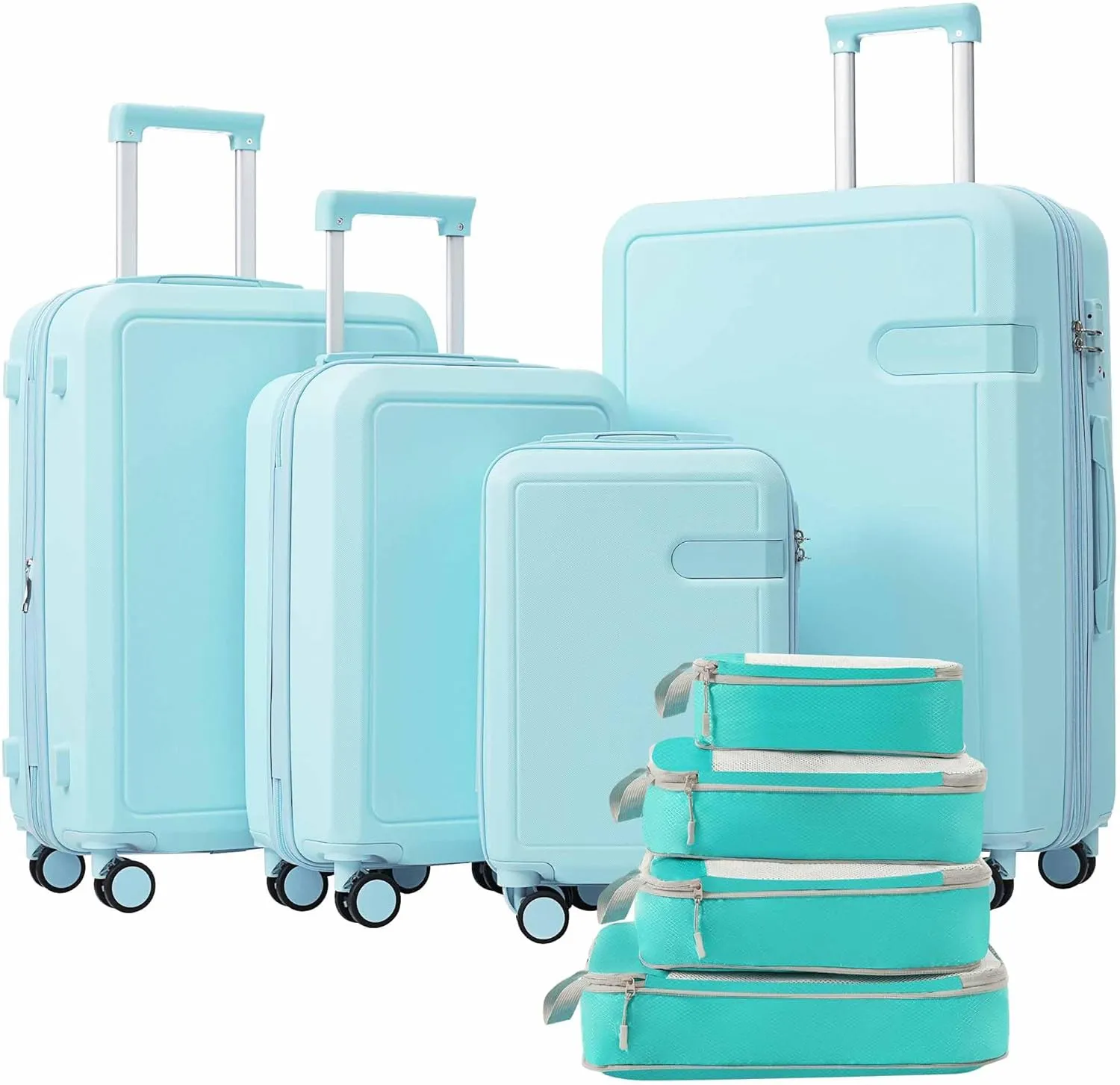 4-Piece Expandable Luggage Set with Compression Packing Cubes - 16" 20" 24" 28" Lightweight ABS Suitcases w/TSA Lock, 360 Spinner Wheels, Family Travel Luggage Set (Light Blue)