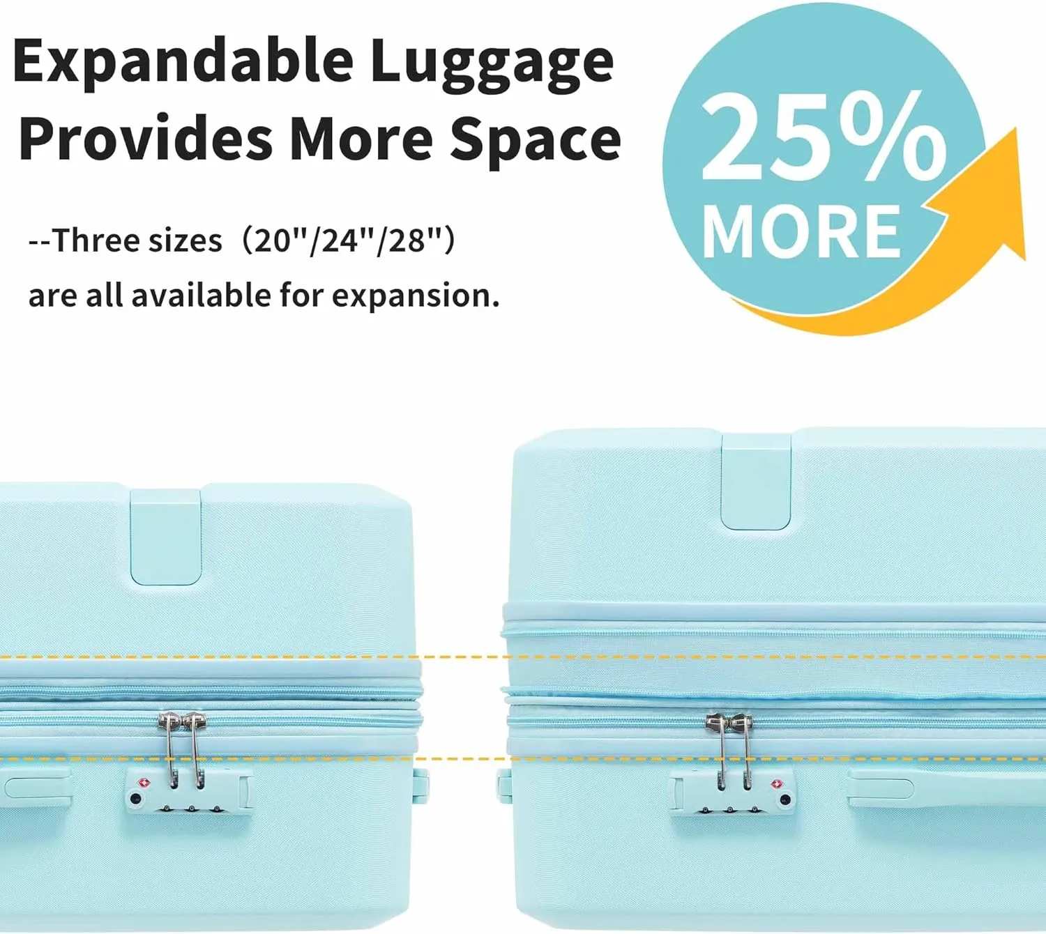 4-Piece Expandable Luggage Set with Compression Packing Cubes - 16" 20" 24" 28" Lightweight ABS Suitcases w/TSA Lock, 360 Spinner Wheels, Family Travel Luggage Set (Light Blue)