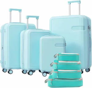 4-Piece Expandable Luggage Set with Compression Packing Cubes - 16" 20" 24" 28" Lightweight ABS Suitcases w/TSA Lock, 360 Spinner Wheels, Family Travel Luggage Set (Light Blue)