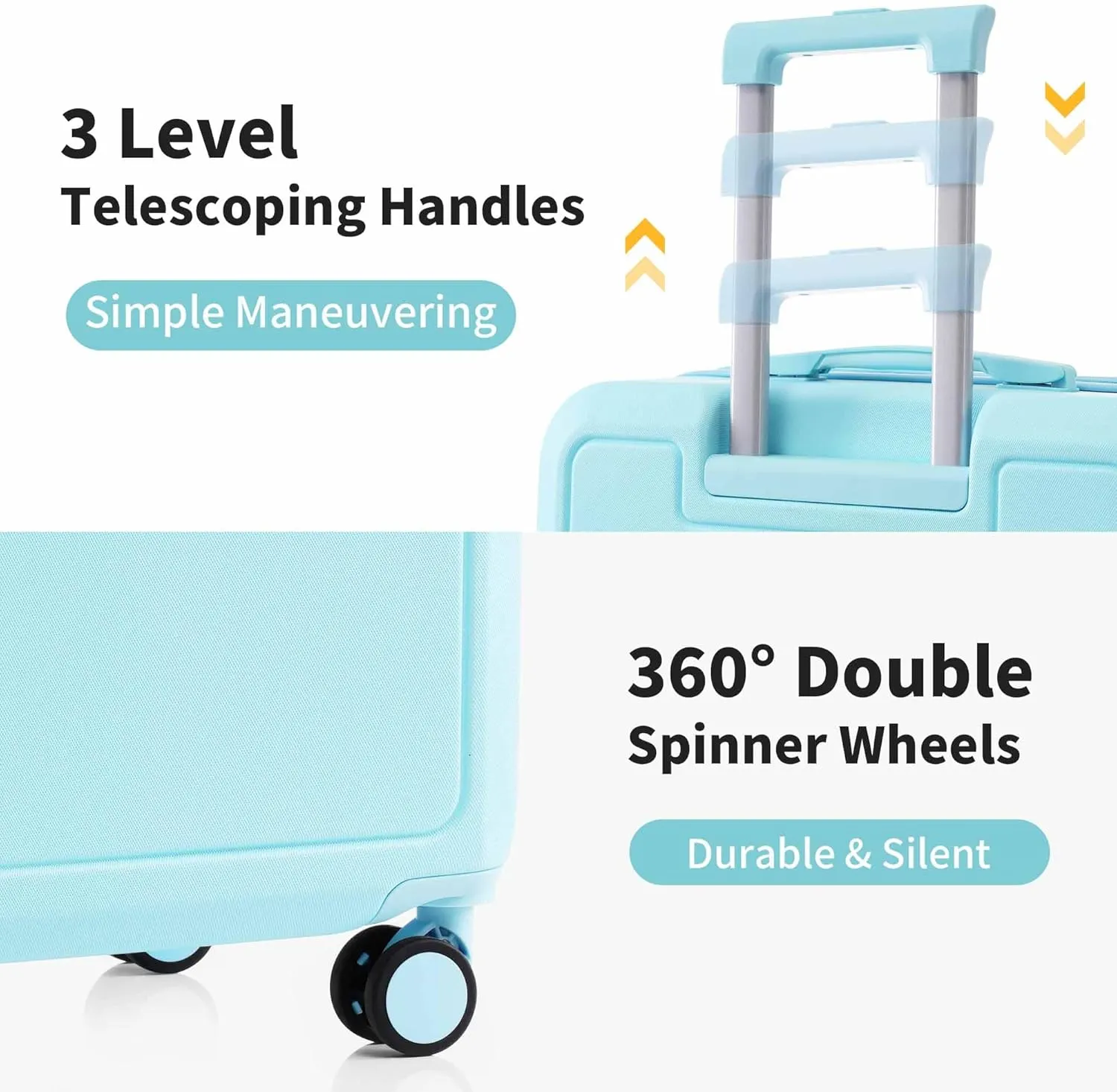 4-Piece Expandable Luggage Set with Compression Packing Cubes - 16" 20" 24" 28" Lightweight ABS Suitcases w/TSA Lock, 360 Spinner Wheels, Family Travel Luggage Set (Light Blue)