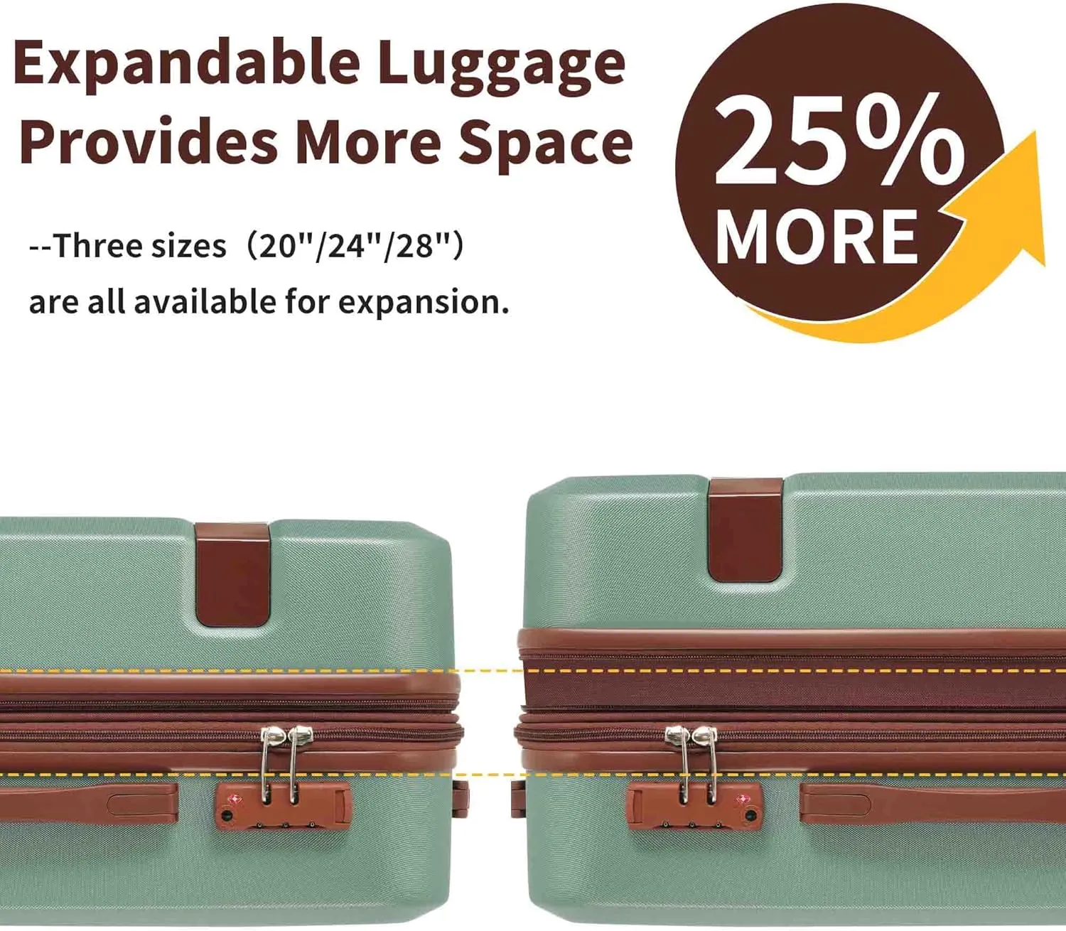 4-Piece Expandable Luggage Set with Compression Packing Cubes - 16" 20" 24" 28" Lightweight ABS Suitcases w/TSA Lock, 360 Spinner Wheels, Family Travel Luggage Set (Light Green)