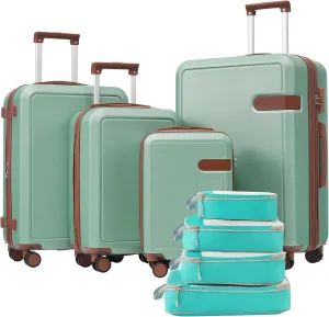 4-Piece Expandable Luggage Set with Compression Packing Cubes - 16" 20" 24" 28" Lightweight ABS Suitcases w/TSA Lock, 360 Spinner Wheels, Family Travel Luggage Set (Light Green)