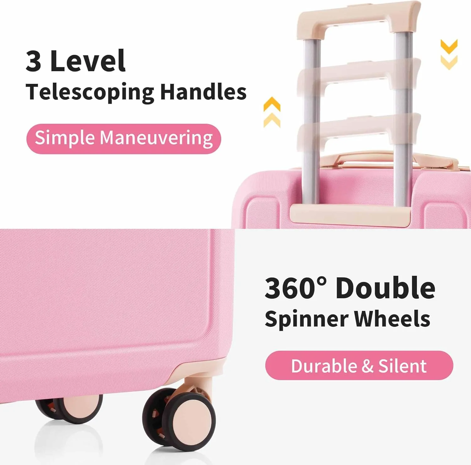 4-Piece Expandable Luggage Set with Compression Packing Cubes - 16" 20" 24" 28" Lightweight ABS Suitcases w/TSA Lock, 360 Spinner Wheels, Family Travel Luggage Set (Pink)