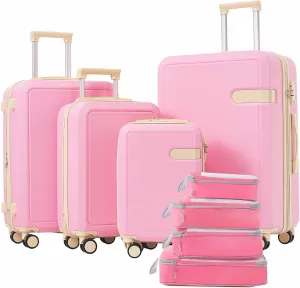 4-Piece Expandable Luggage Set with Compression Packing Cubes - 16" 20" 24" 28" Lightweight ABS Suitcases w/TSA Lock, 360 Spinner Wheels, Family Travel Luggage Set (Pink)
