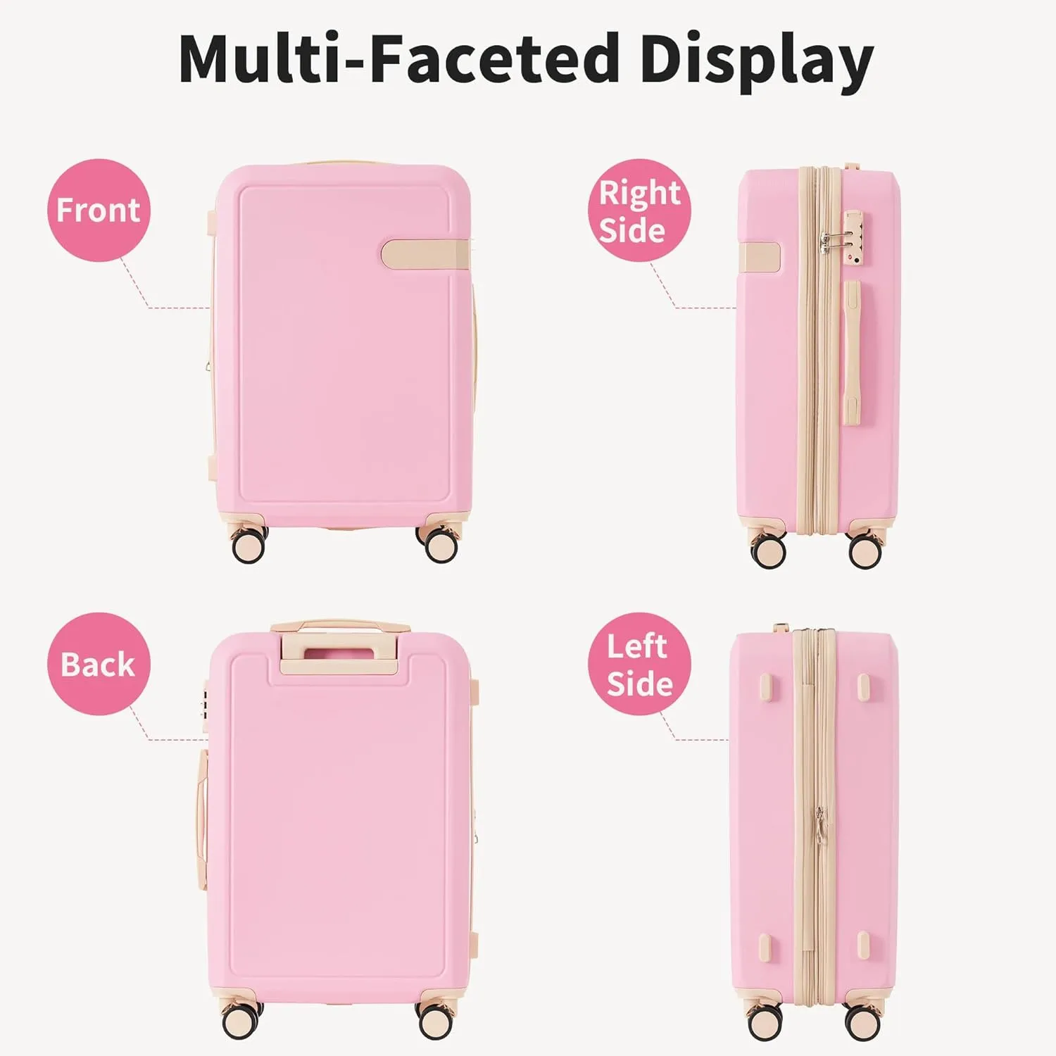 4-Piece Expandable Luggage Set with Compression Packing Cubes - 16" 20" 24" 28" Lightweight ABS Suitcases w/TSA Lock, 360 Spinner Wheels, Family Travel Luggage Set (Pink)