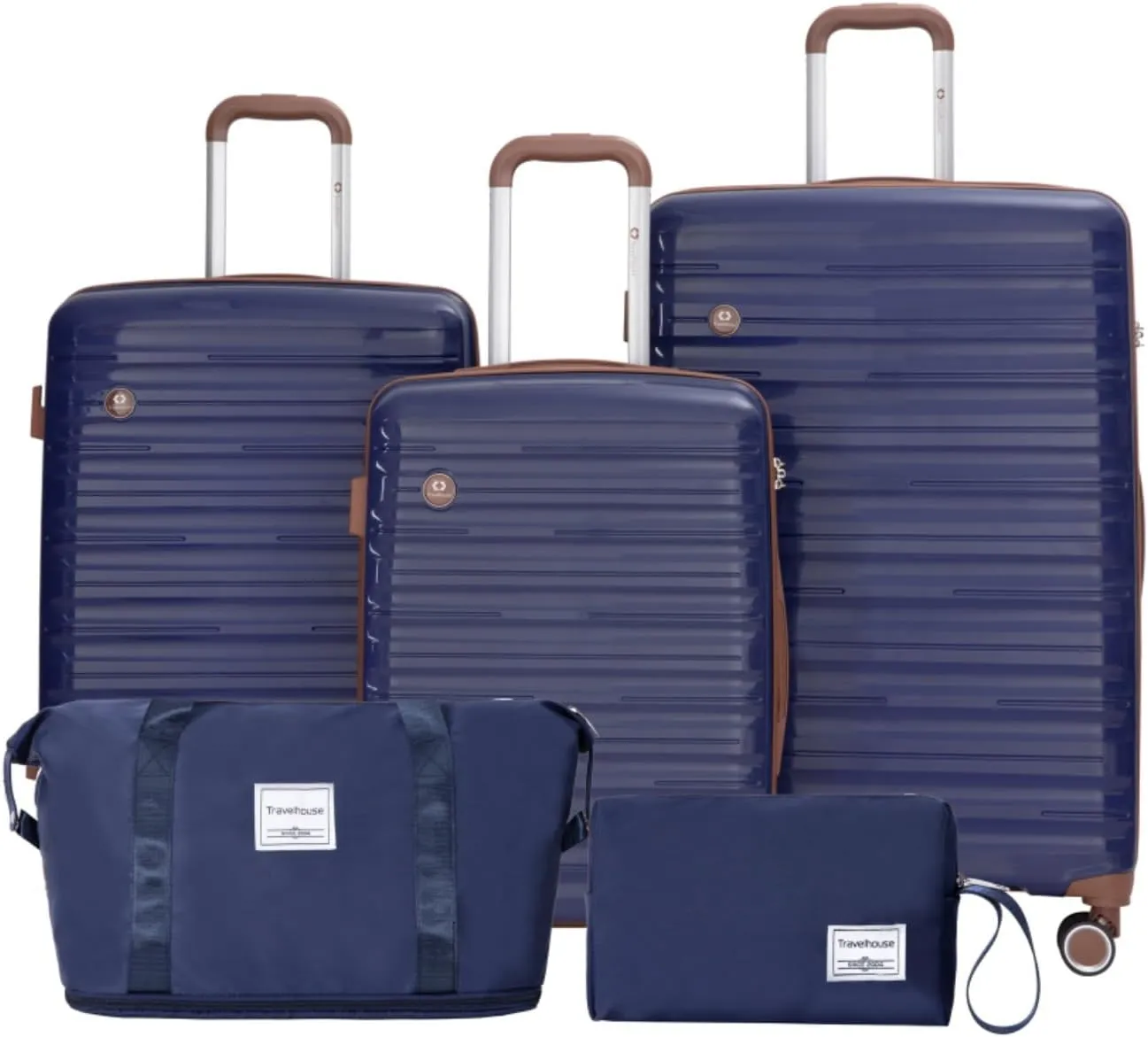 5-Piece PP Hardshell Luggage Set (20"/24"/28") - Lightweight Suitcases with Lock & Spinner Wheels - Includes Travel Bag & Toiletry Bag - Carry-On & Checked Luggage (Blue   Polyester)