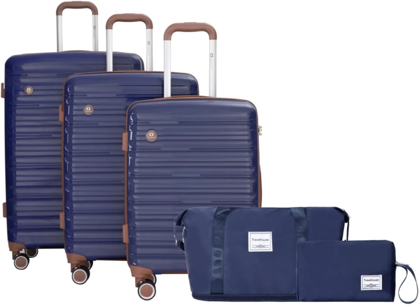 5-Piece PP Hardshell Luggage Set (20"/24"/28") - Lightweight Suitcases with Lock & Spinner Wheels - Includes Travel Bag & Toiletry Bag - Carry-On & Checked Luggage (Blue   Polyester)