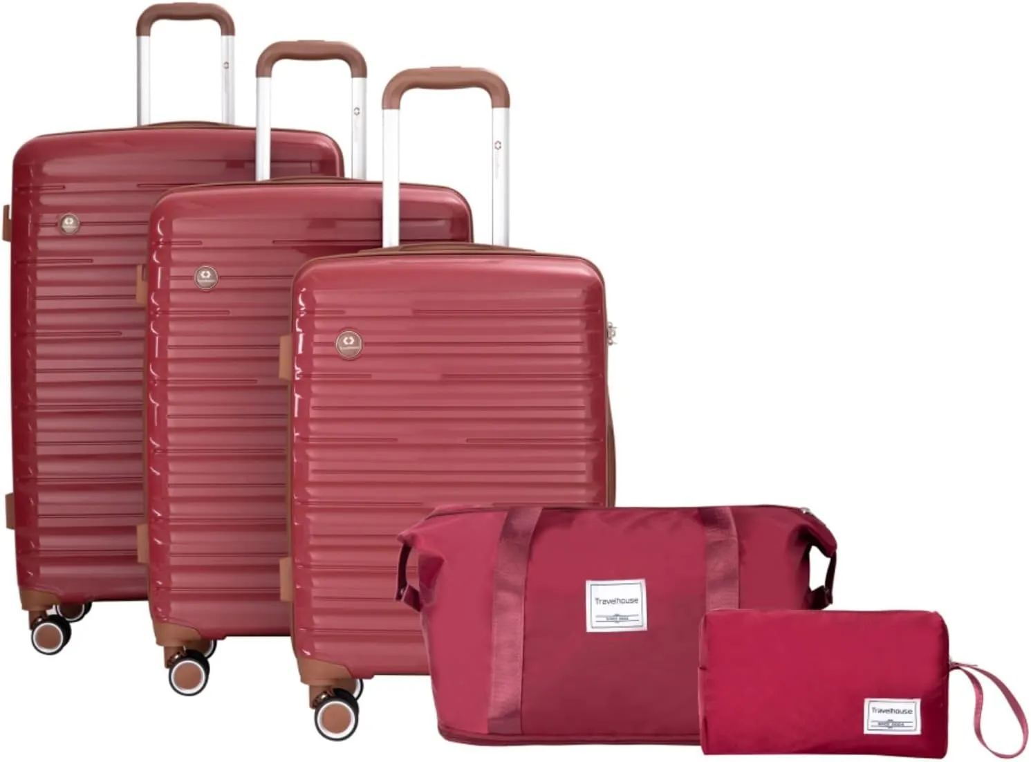 5-Piece PP Hardshell Luggage Set (20"/24"/28") - Lightweight Suitcases with Lock & Spinner Wheels - Includes Travel Bag & Toiletry Bag - Carry-On & Checked Luggage (WINE RED   Polyester)