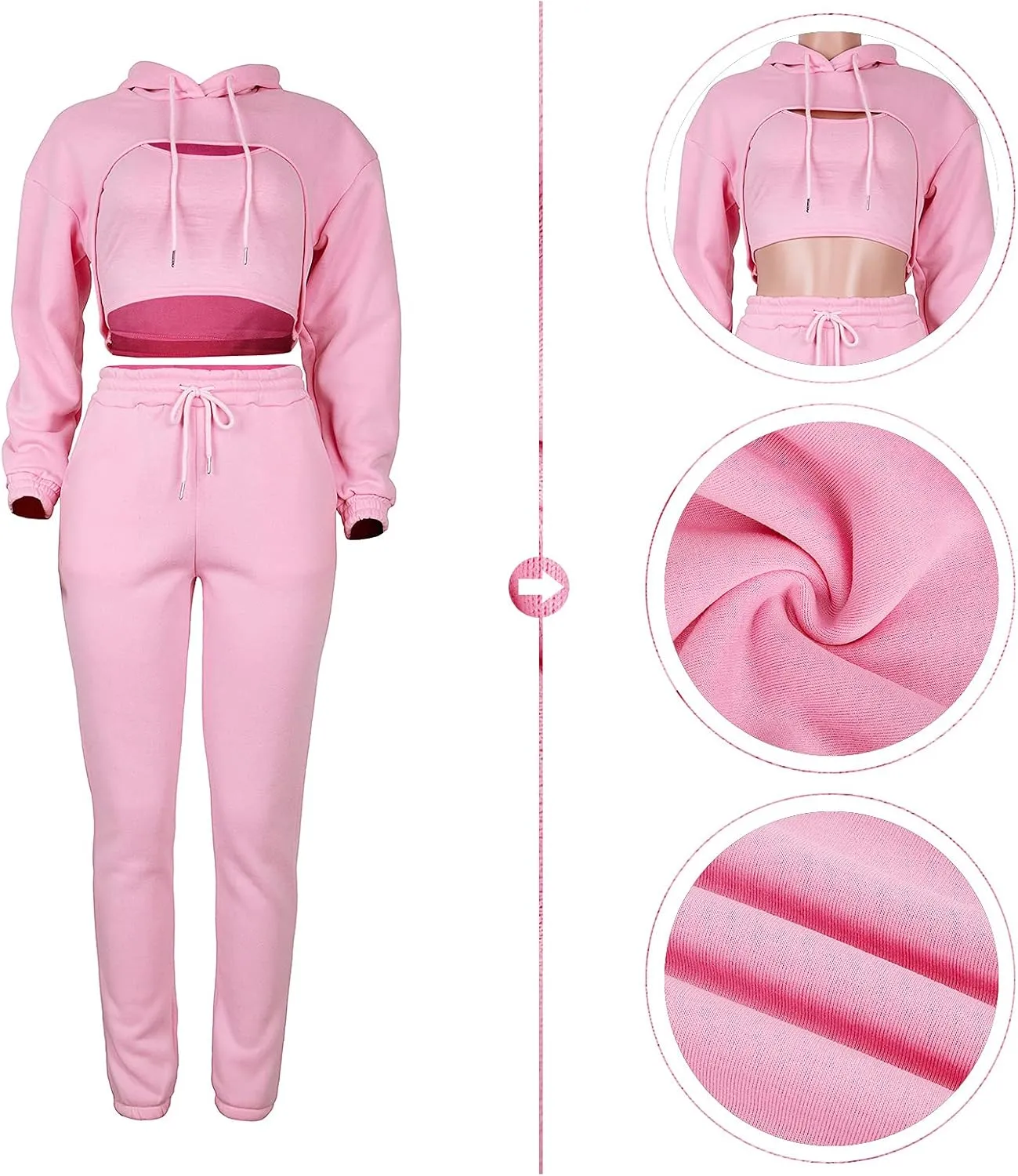 Adogirl Women 3 Piece Outfits Tracksuits Set Sexy Long Sleeve Pullover Hoodie Tank Crop Tops Jogger Sweatpants Sweatsuits
