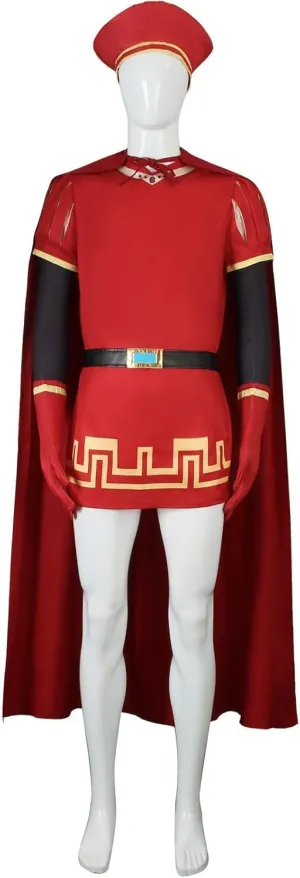 Adult Farquaad Costume Men King Lord Farquaad Cosplay Red Cloak Tops Hat Full Set, Standard