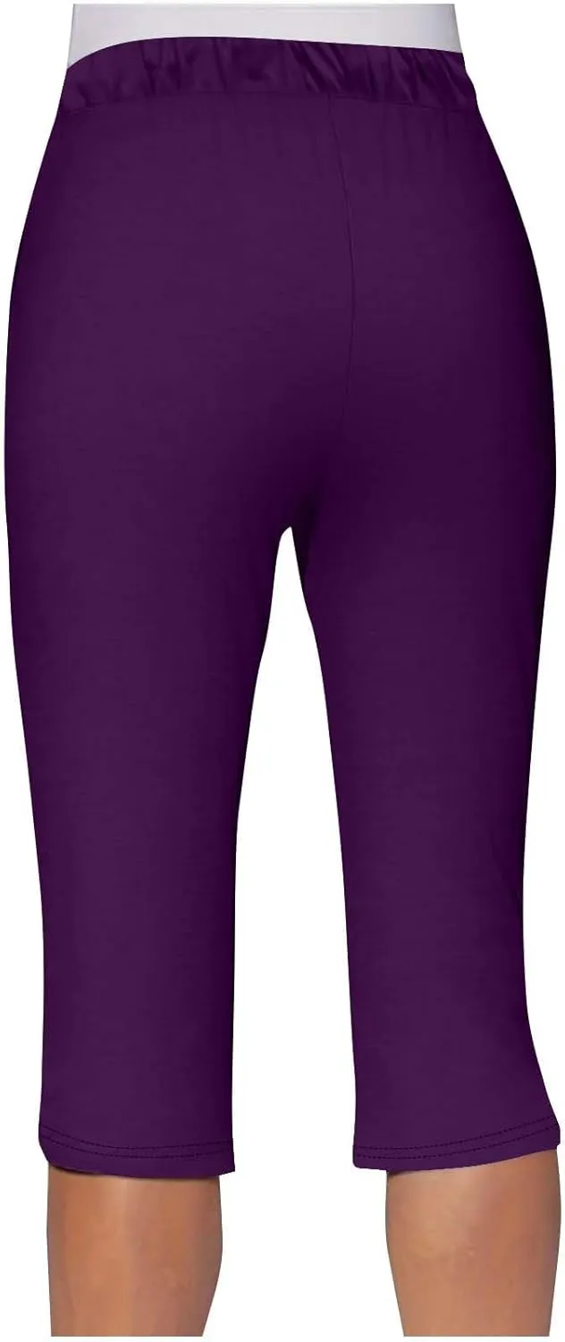 Akklian Summer Leggings with Pockets for Women Straight Wide Leg Cropped Trousers Drawstring Elastic Waist Side Slit Trousers