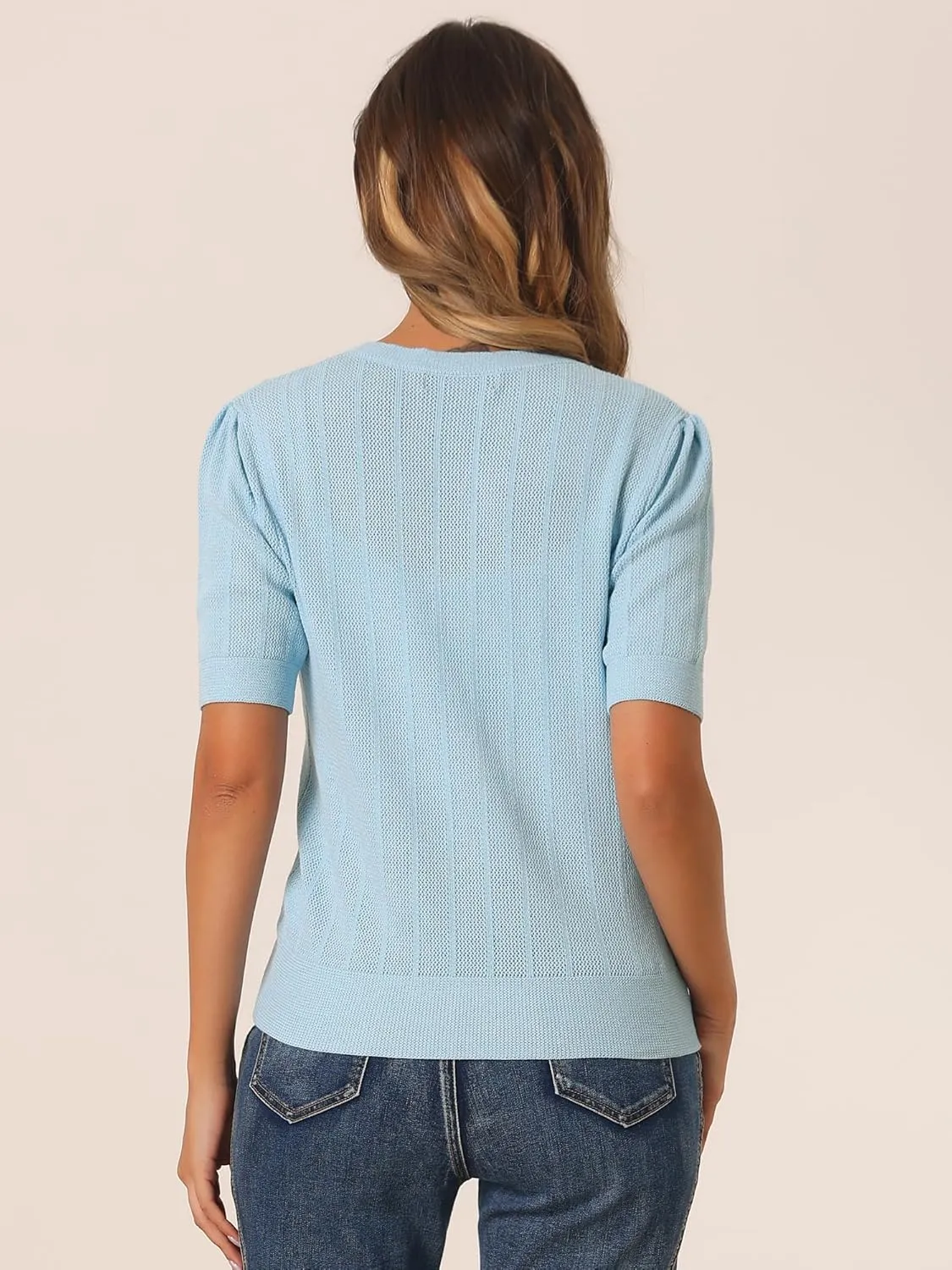 Allegra K Short Sleeve Cardigan for Women's Casual Crochet Knit Button Up Bolero Sweater Tops