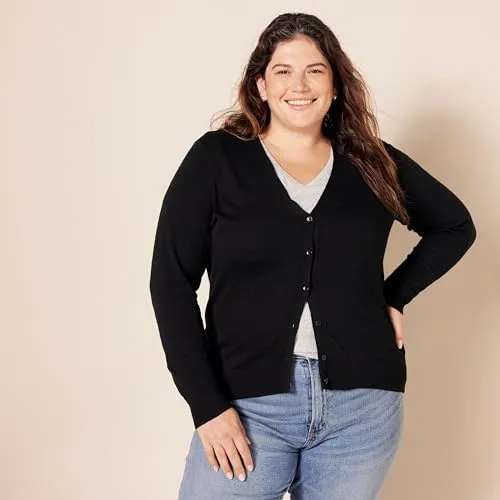 Amazon Essentials Women's Lightweight V-Neck Cardigan Sweater (Available in Plus Size), Mustard Yellow, Small