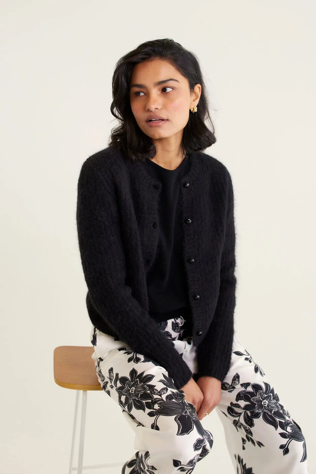 Anastasia Brushed Alpaca Cardi In Black