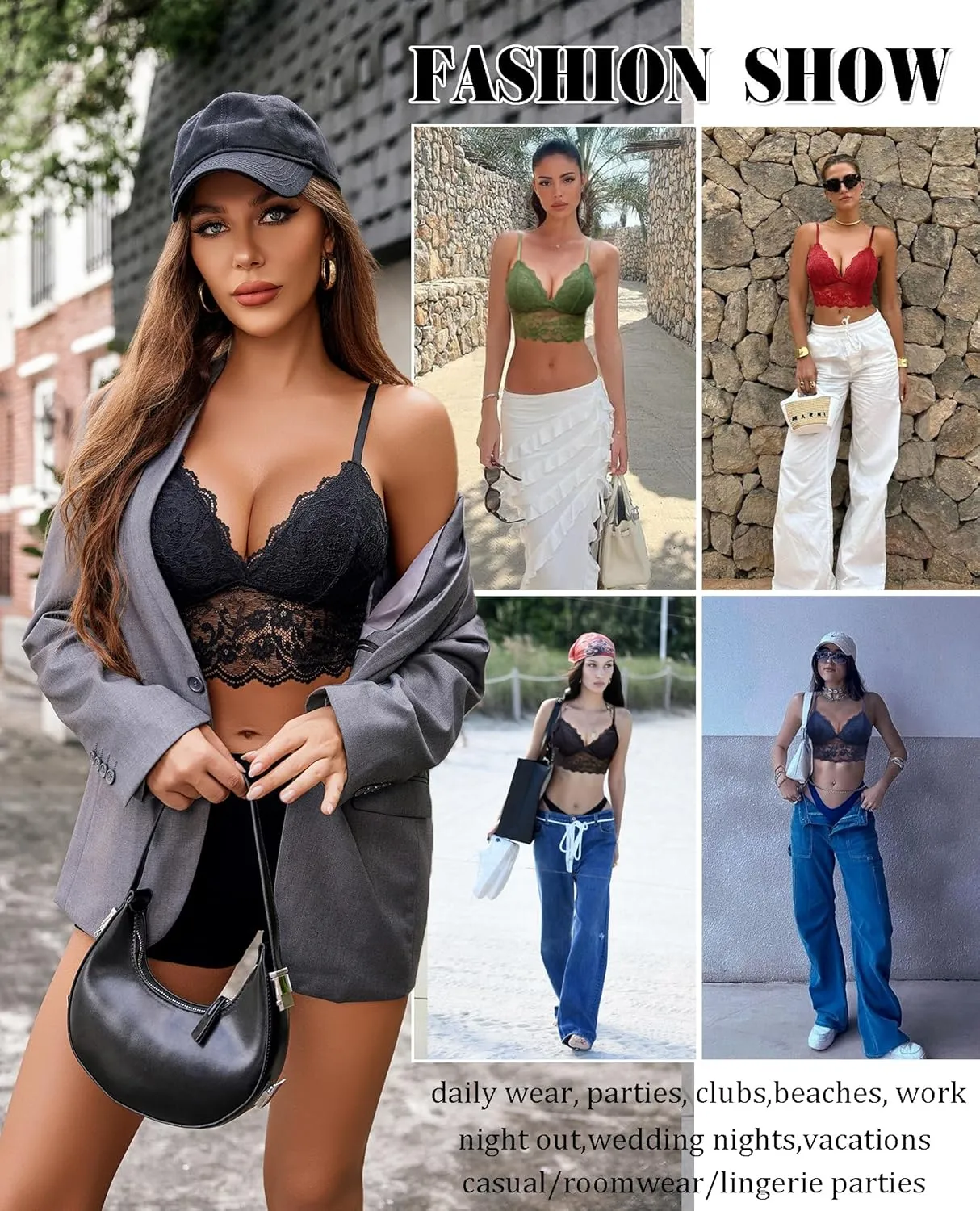 Avidlove Bralettes for Women V Neck Spaghetti Strap Bra Lace Tops Sexy Cami Crop Top Going Out Lingerie Outfits