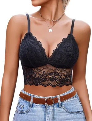 Avidlove Bralettes for Women V Neck Spaghetti Strap Bra Lace Tops Sexy Cami Crop Top Going Out Lingerie Outfits