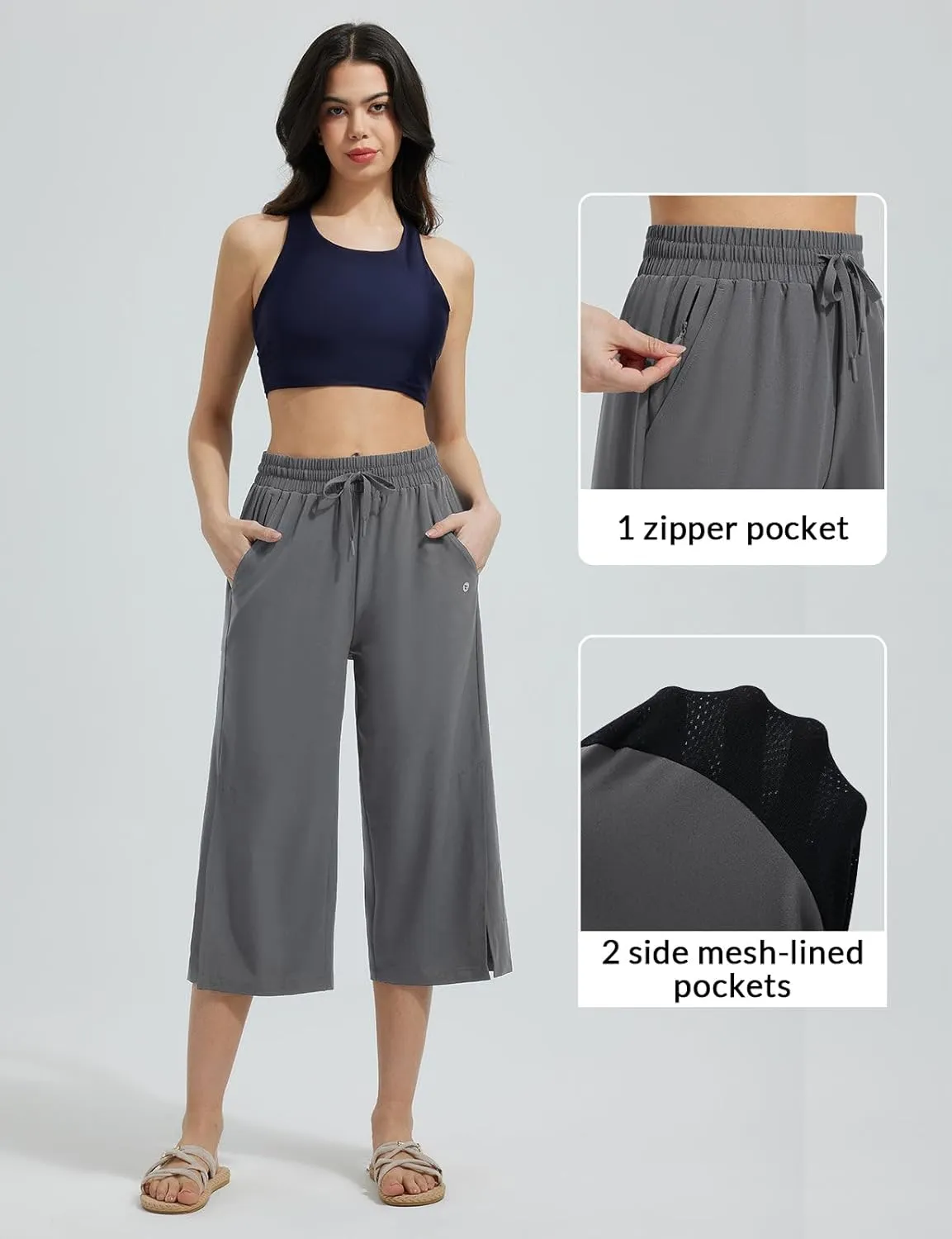 baleaf Women's Capri Pants Wide Leg Quick Dry Lightweight Capris UPF50  Casual Sweatpants Swim Pants