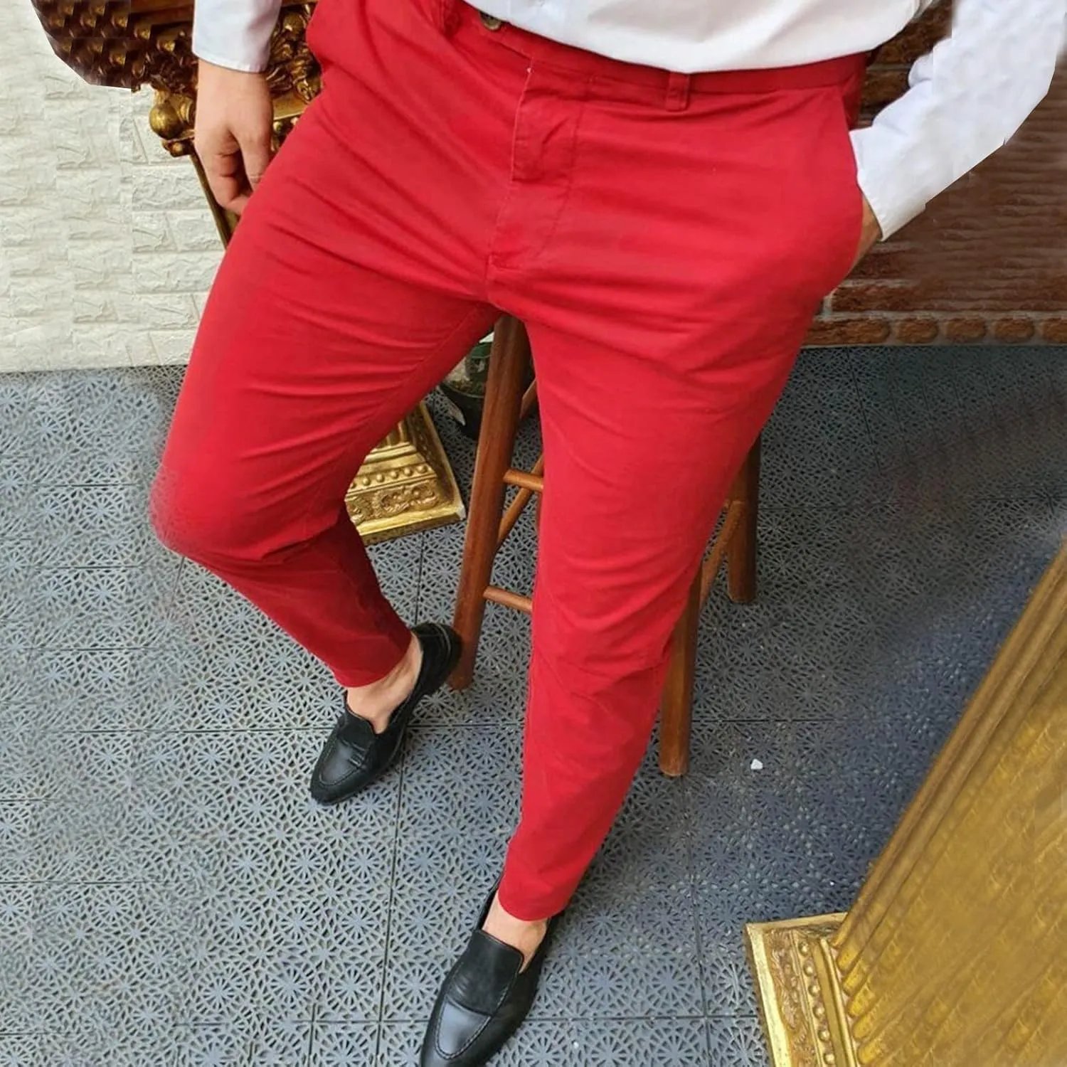BIFUTON Dress Pants for Men, Mens Pants Slim Fit Solid Color Skinny Trousers Classic Dress Business Wedding Party Dress Pants