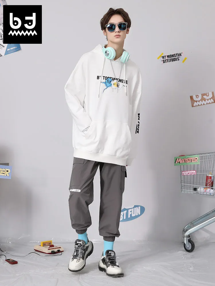 Bigdon doodle print drawstring hoodie with shoulder sleeves